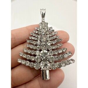 Vintage silver tone rhinestone Christmas tree Pendant